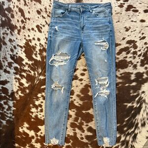 American Eagle Outfitters Distressed Skinny Jeans - Light Blue